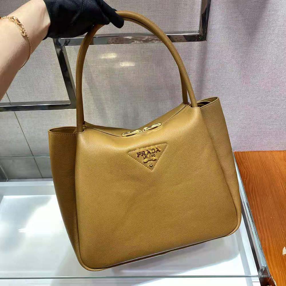 Prada Women Medium Leather handbag with the Prada Metal Lettering Logo Illuminating Its Center - image 5