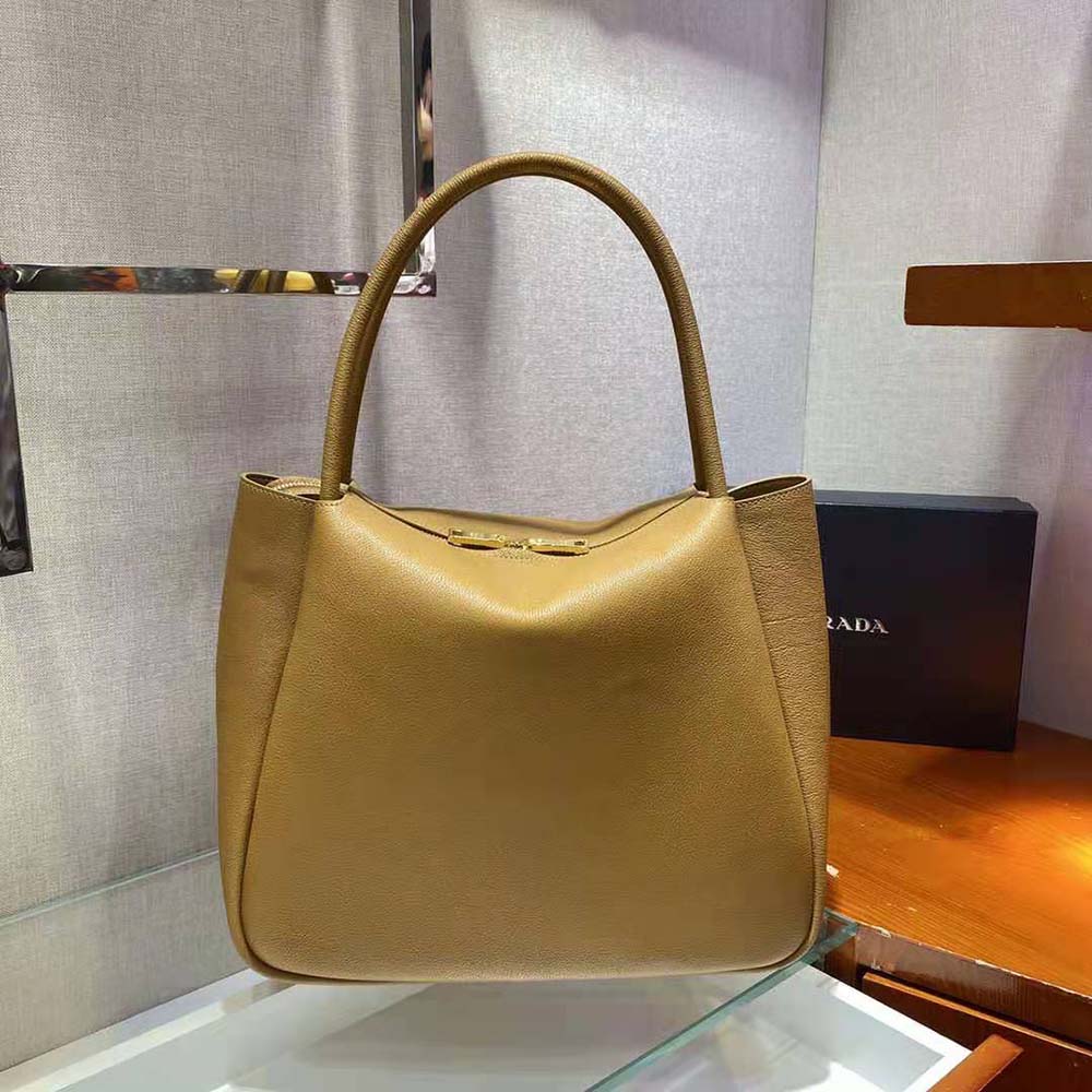 Prada Women Medium Leather handbag with the Prada Metal Lettering Logo Illuminating Its Center - image 6