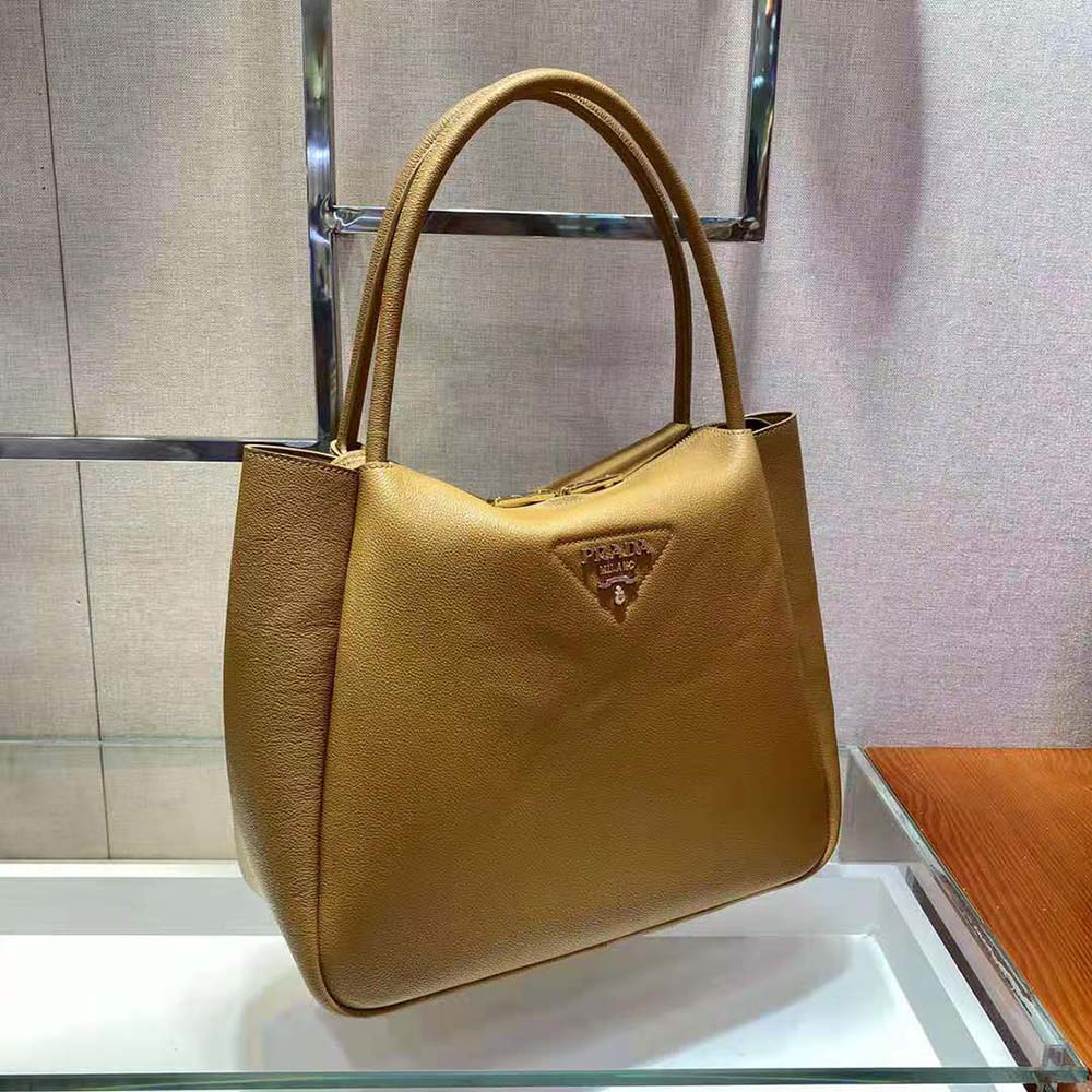 Prada Women Medium Leather handbag with the Prada Metal Lettering Logo Illuminating Its Center - image 4