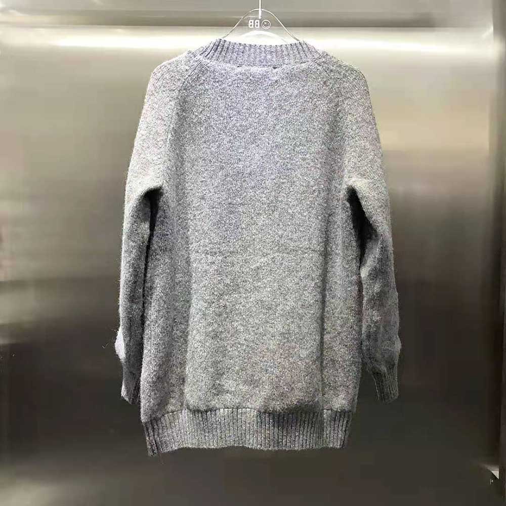 Side angle showing silhouette of Prada Women Oversized Shetland Wool Cardigan