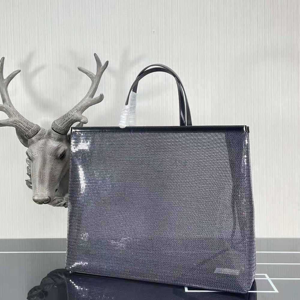 Prada Women Sequined Mesh Tote Bag-Black - image 4