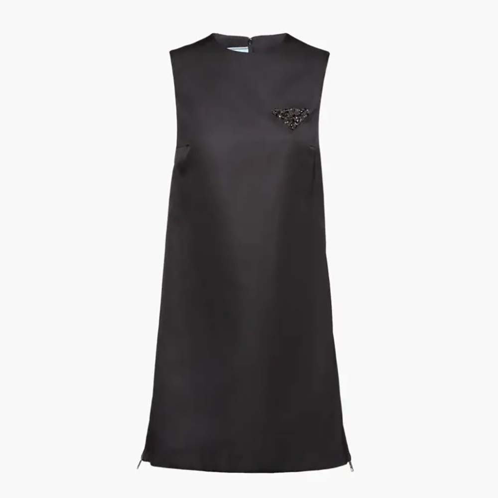Front view of Prada Women Sleeveless Round-neck Re-Nylon Mini-Dress-Black