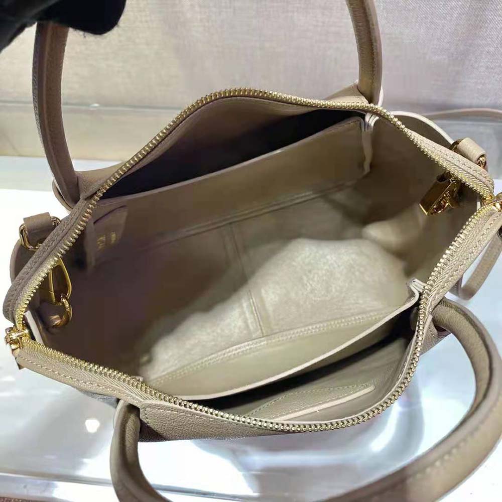 Prada Women Small leather Handbag with the Prada Metal Lettering Logo Illuminating Its Center-Sandy - image 9