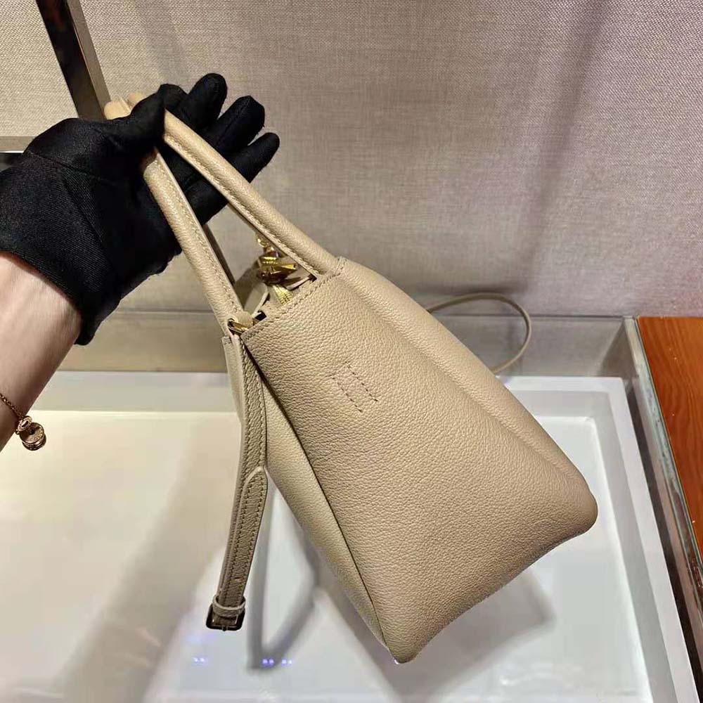 Prada Women Small leather Handbag with the Prada Metal Lettering Logo Illuminating Its Center-Sandy - image 8