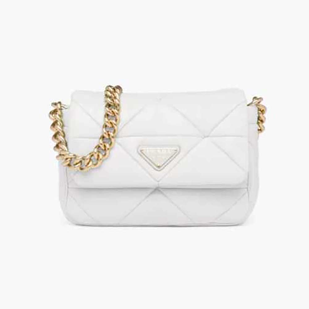 Front view of Prada Women System Nappa Leather Patchwork Bag-White showing patchwork detail
