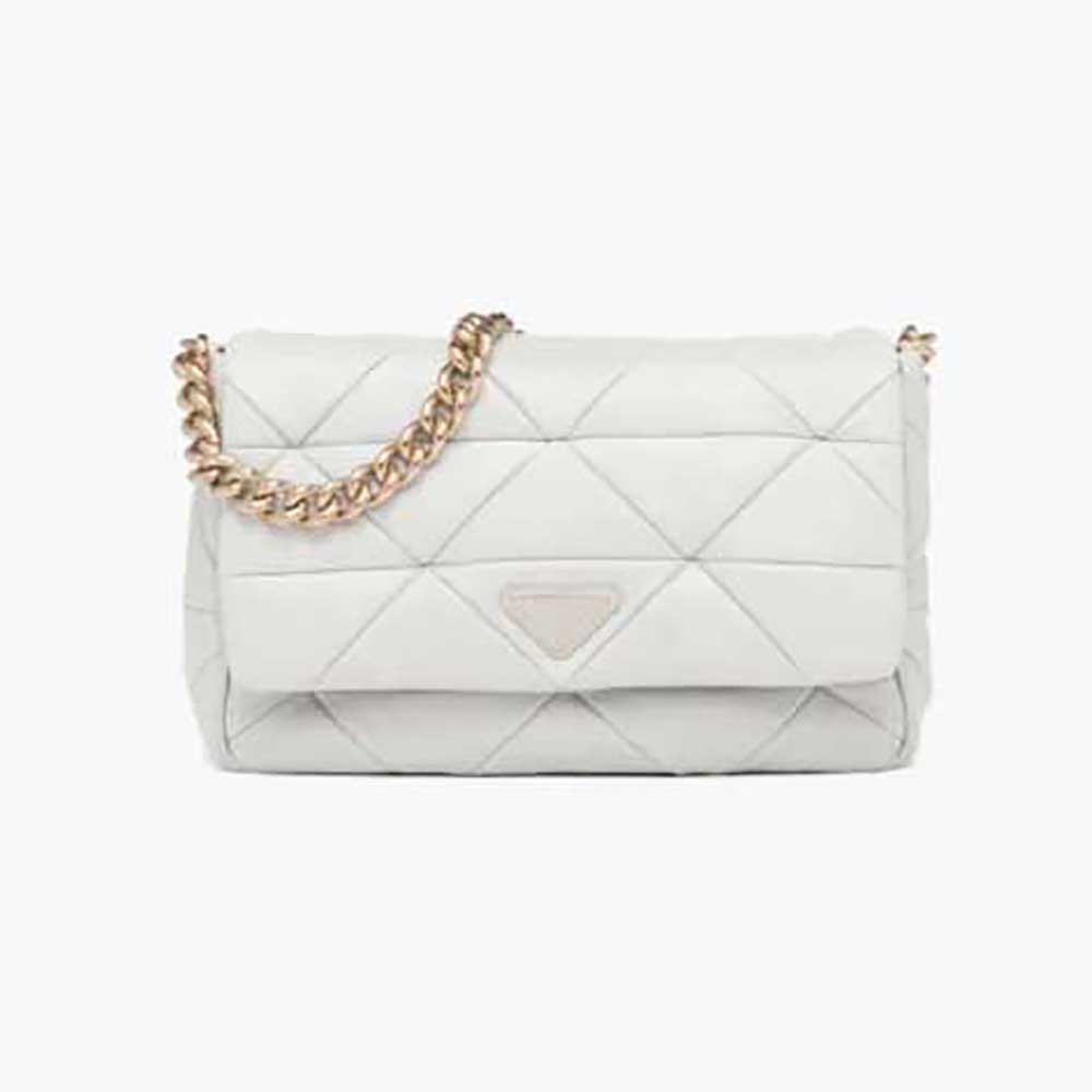 Front view of Prada Women System Nappa Leather Patchwork Bag-White