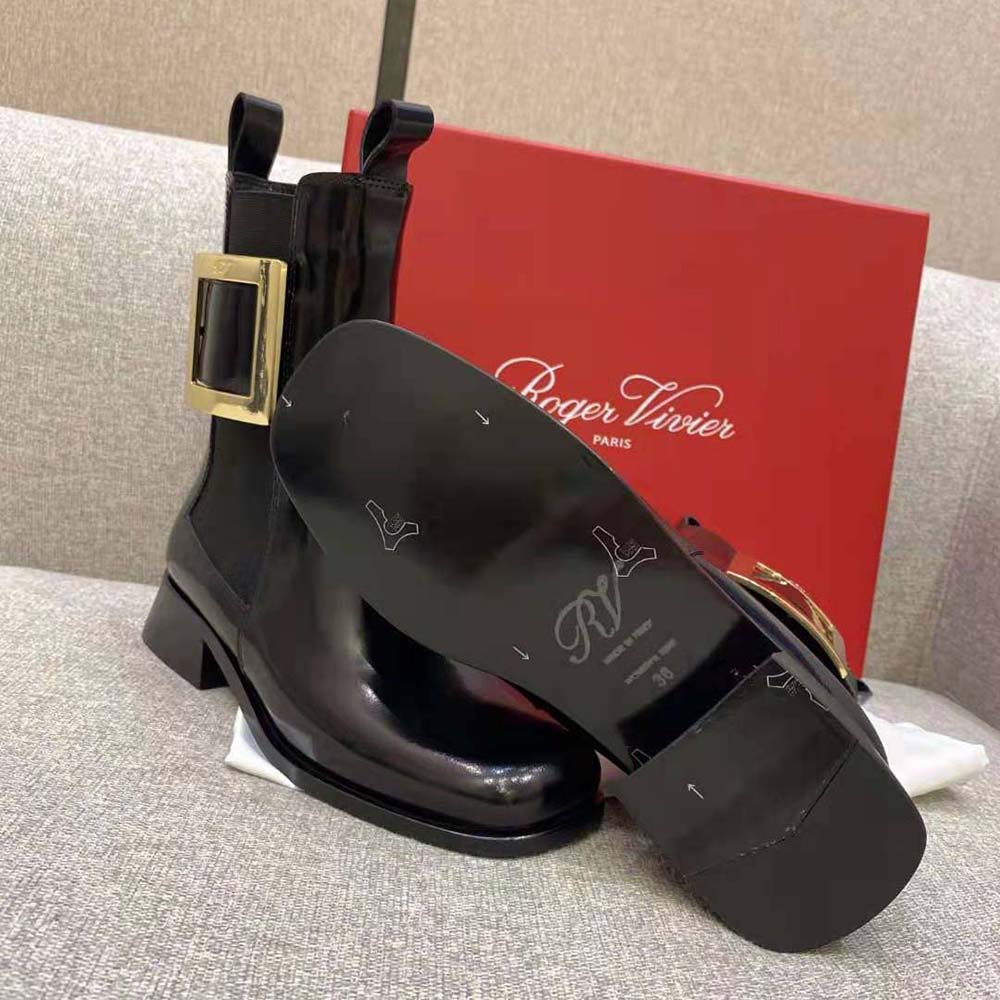 Roger Vivier Women Tres Vivier Metal Buckle Chelsea Booties in Leather - image 9