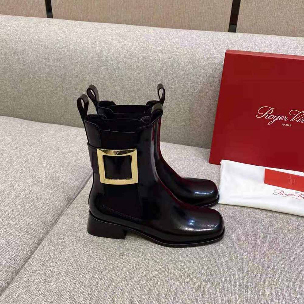 Roger Vivier Women Tres Vivier Metal Buckle Chelsea Booties in Leather - image 6