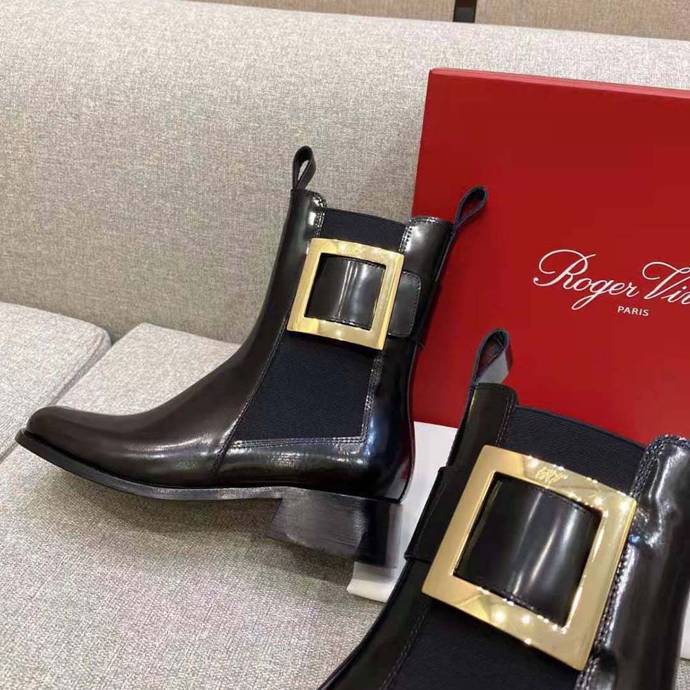 Roger Vivier Women Tres Vivier Metal Buckle Chelsea Booties in Leather - image 8