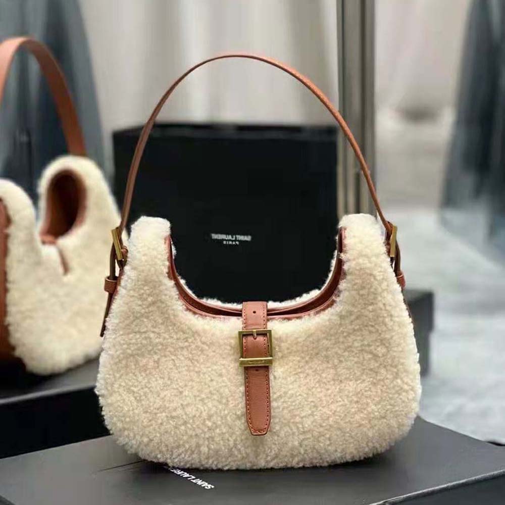 Saint Laurent YSL Women Le Fermoir Hobo Bag in Merino Shearling - image 2