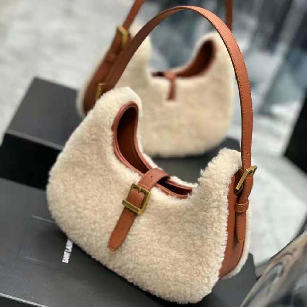 Saint Laurent YSL Women Le Fermoir Hobo Bag in Merino Shearling - image 4