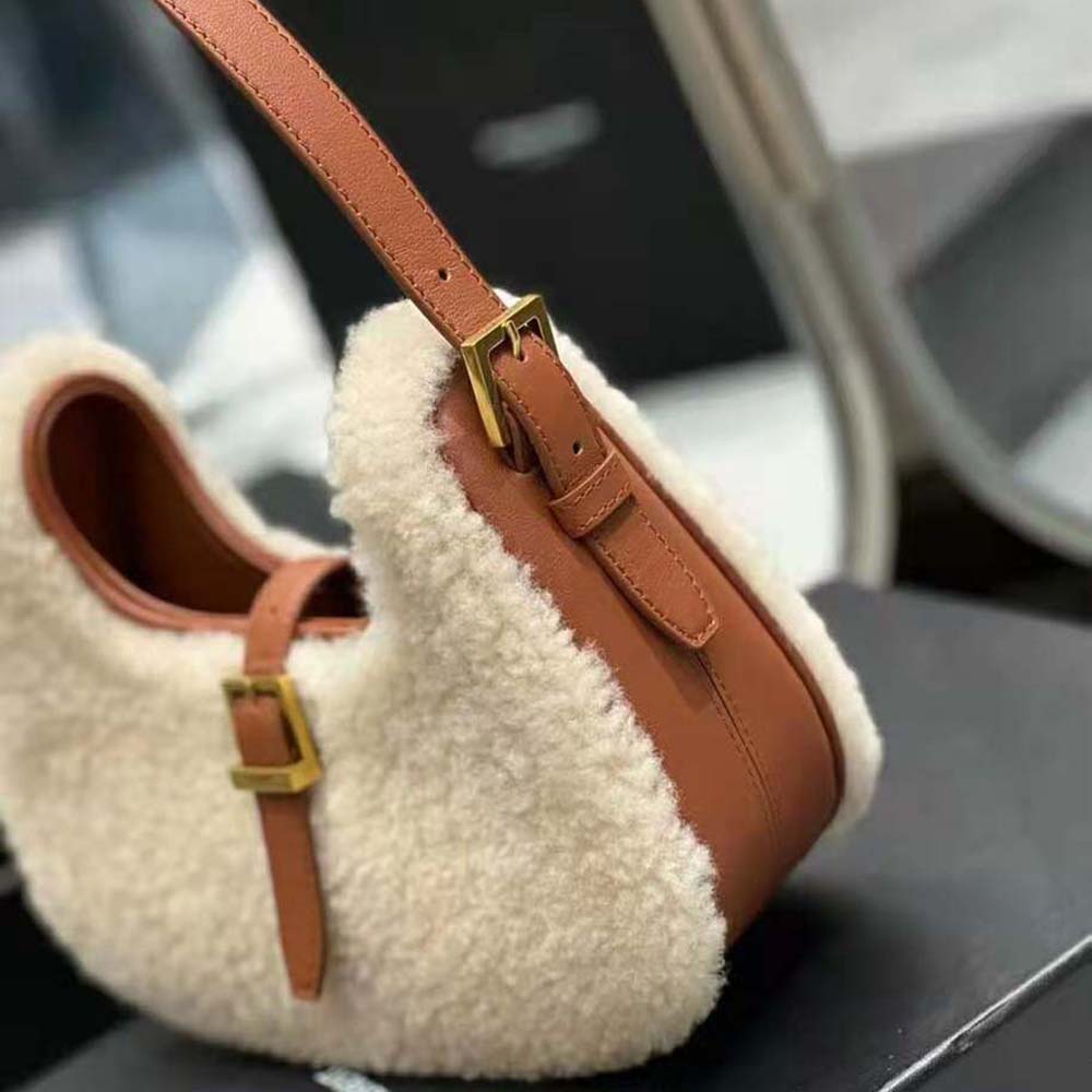 Saint Laurent YSL Women Le Fermoir Hobo Bag in Merino Shearling - image 6