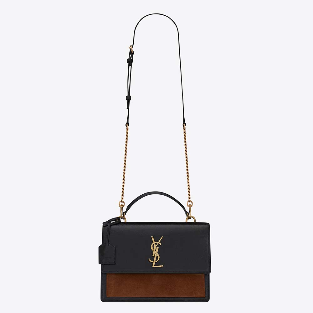 Saint Laurent YSL Women Medium Sunset Satchel in Shiny Vegetable-Tanned Leather