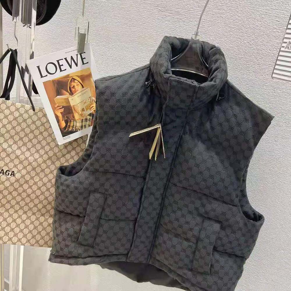 Close-up of black canvas jacquard texture on Balenciaga Men Hacker Gilet