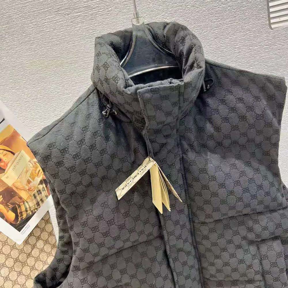 Side angle showcasing padded cocoon silhouette of Balenciaga Men Hacker Gilet