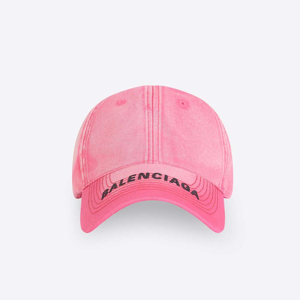 Front view of Balenciaga Women Cap in Fuchsia/Black Embroidered Cotton