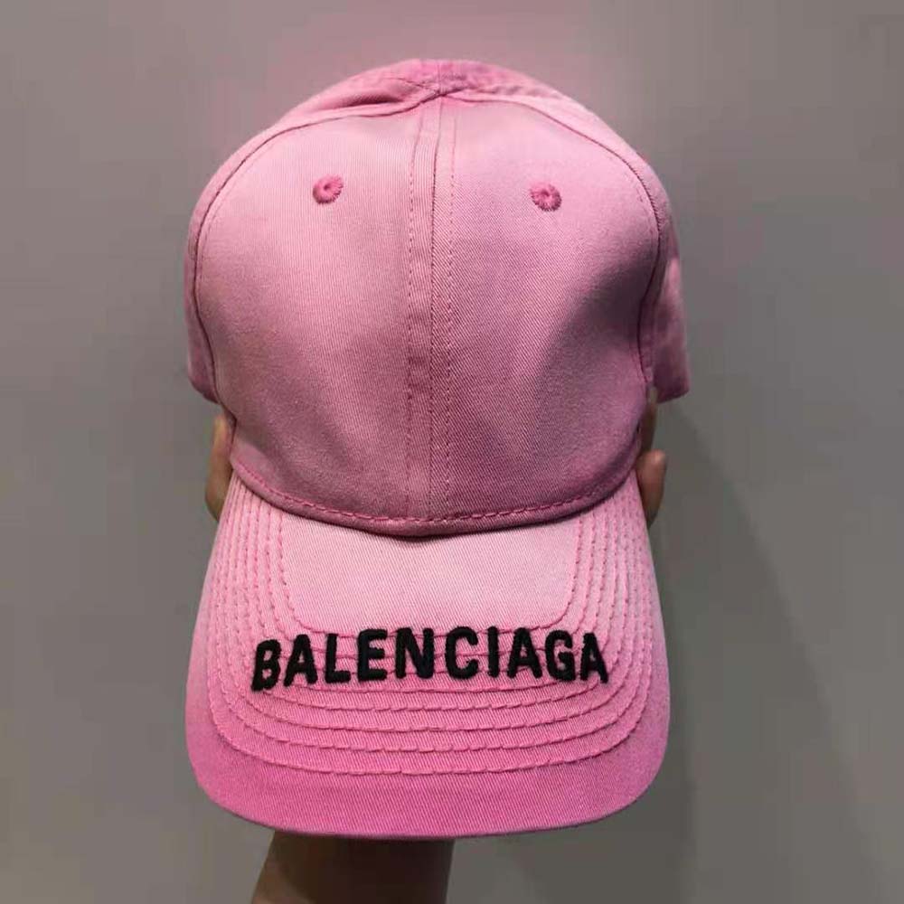 Close-up of black embroidery on Balenciaga Women Cap in Fuchsia