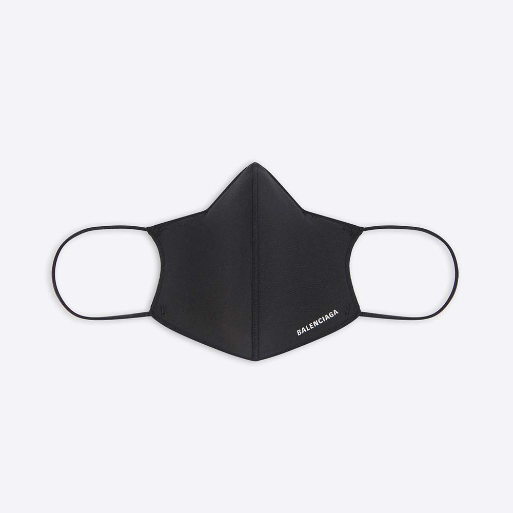Front view of Balenciaga Women Care Mask in black and white neoprene
