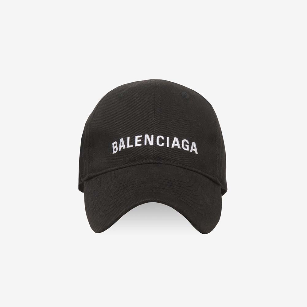 Front angled view of Balenciaga Women Classic Baseball Cap with embroidered logo black