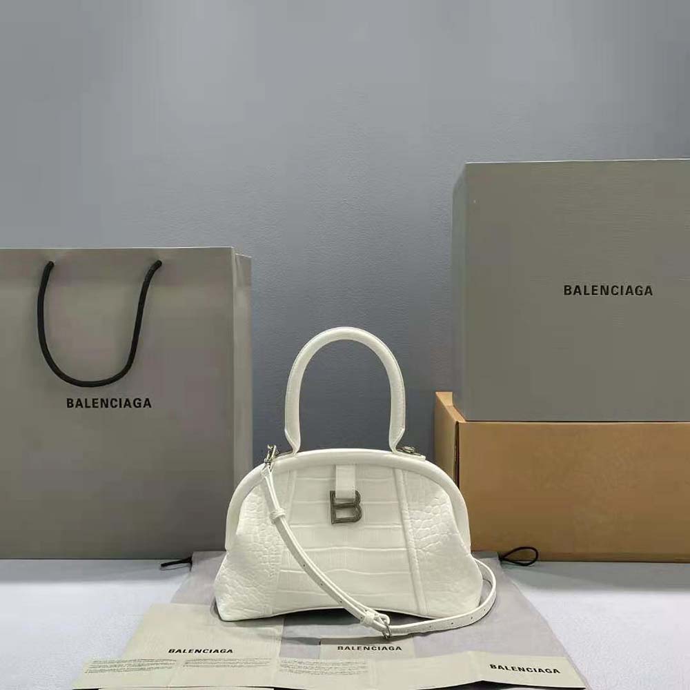 Close-up of crocodile embossed texture on Balenciaga Women Editor Small Bag