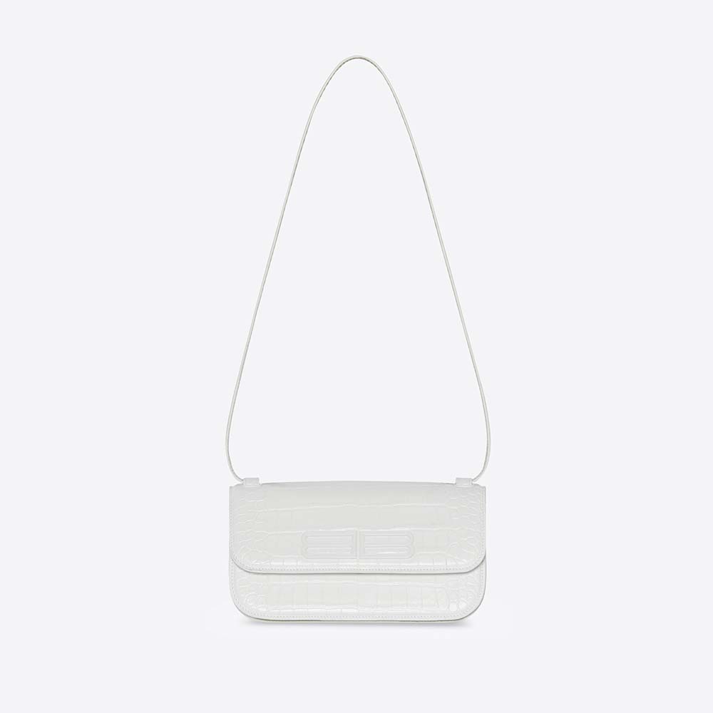 Front view of Balenciaga Women Gossip Small Bag in white crocodile calfskin