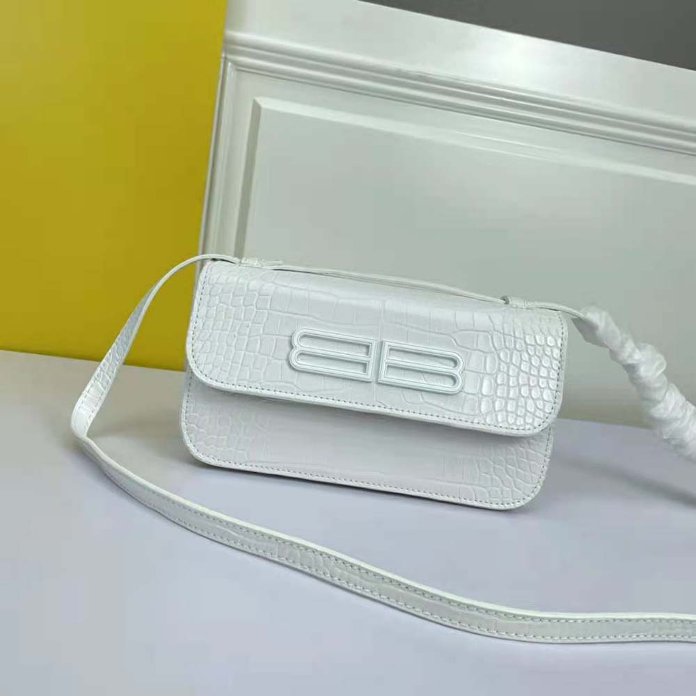 Close-up of silver hardware and embossed leather on Balenciaga Gossip bag