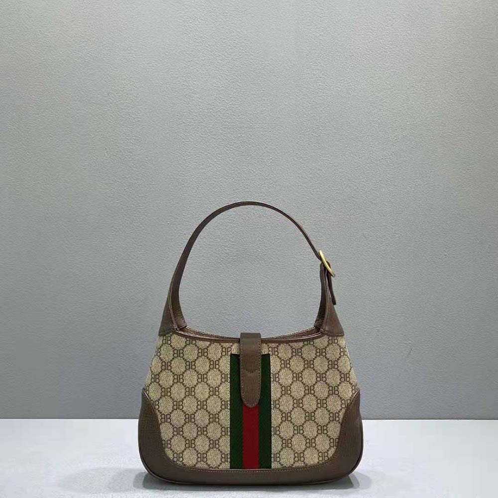 Side angle showing silhouette of Balenciaga Women Hacker Medium Hobo Bag in beige