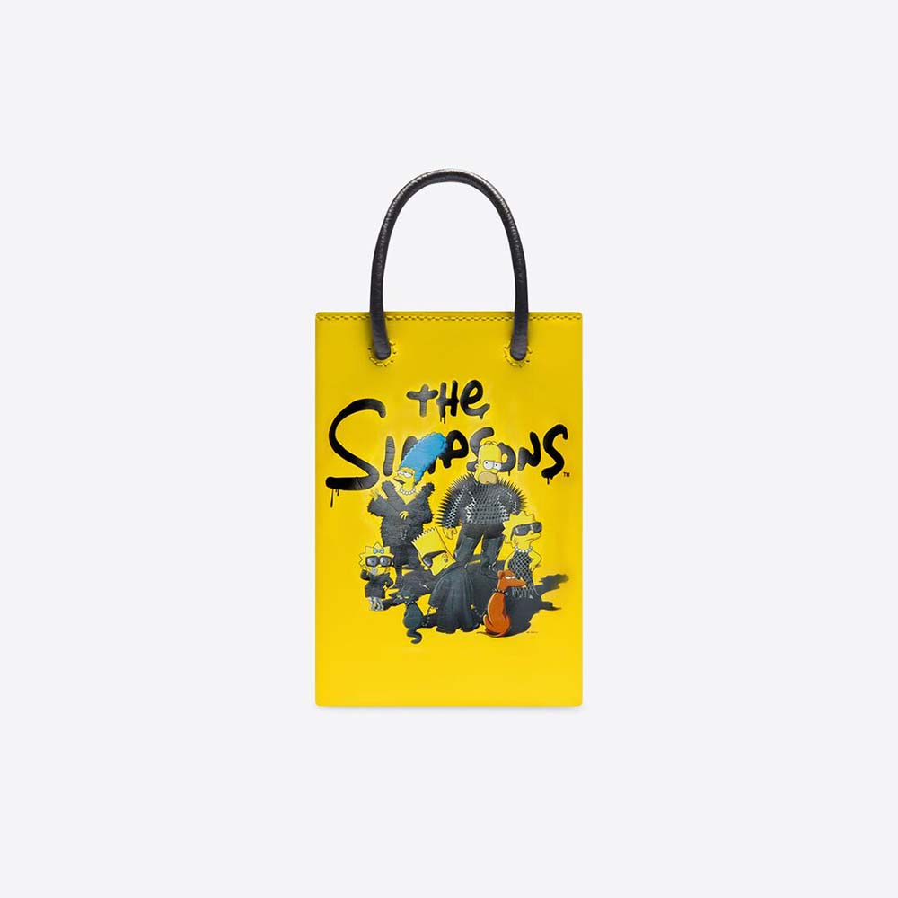 Front angle of Balenciaga Women the Simpsons Tm 20th Television Mini Shopping Bag in Yellow