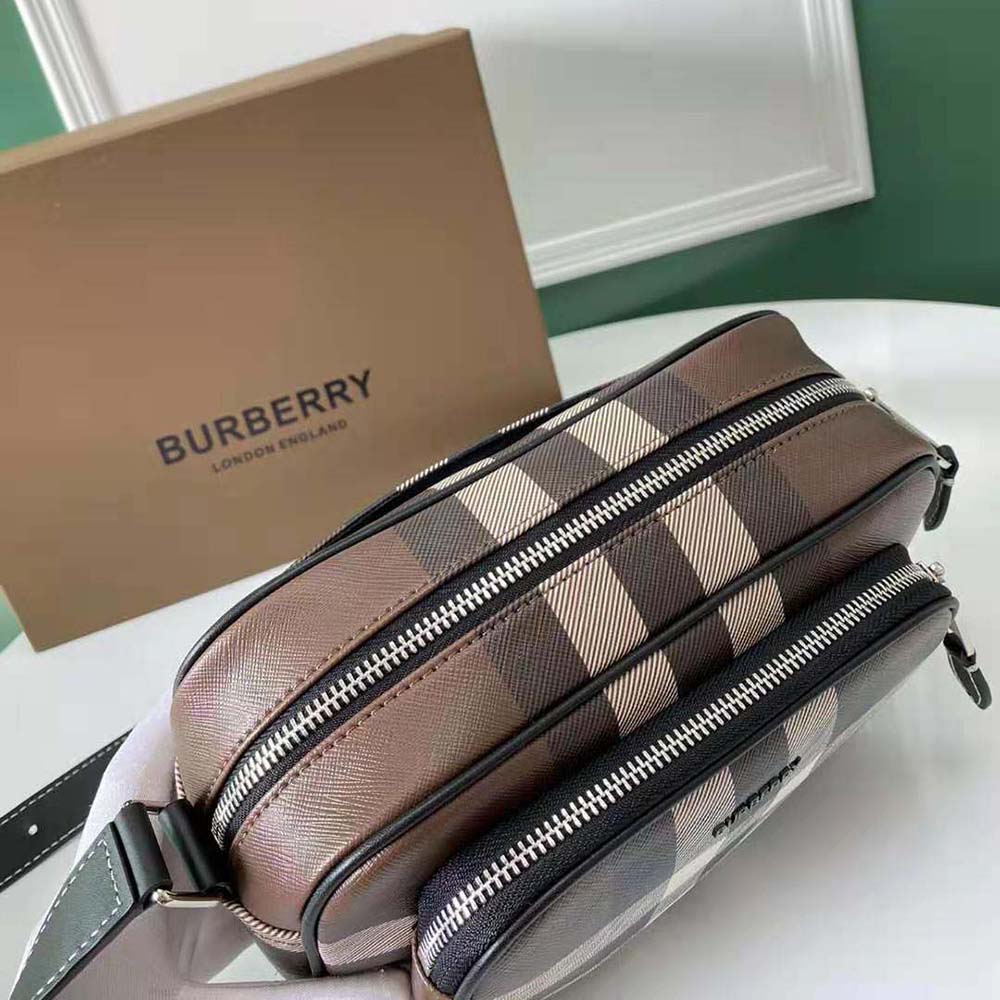 Burberry Men Check Crossbody Bag in Calf Leather-Brown - image 4
