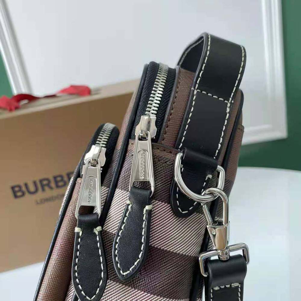Burberry Men Check and Leather Crossbody Bag-Brown - image 4