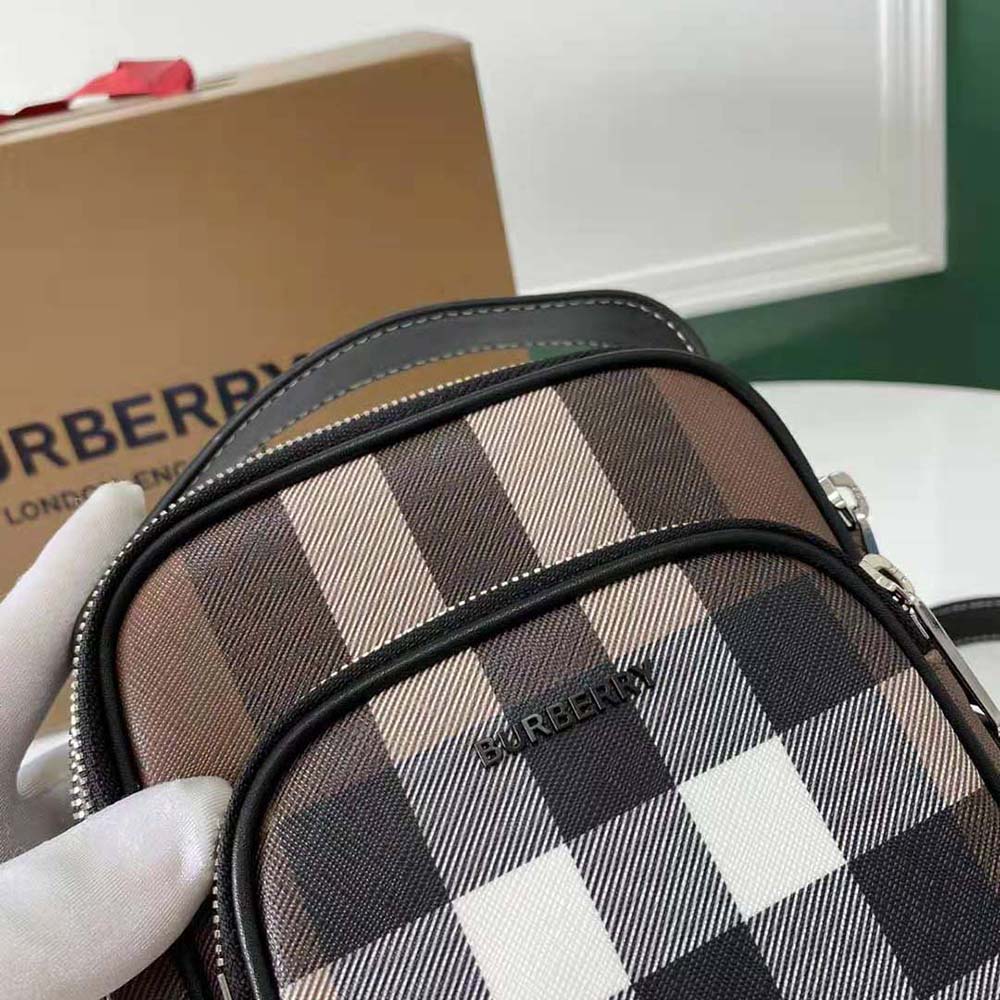 Burberry Men Check and Leather Crossbody Bag-Brown - image 8