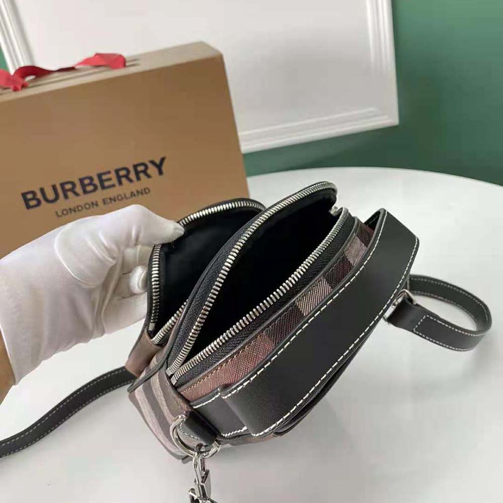 Burberry Men Check and Leather Crossbody Bag-Brown - image 5