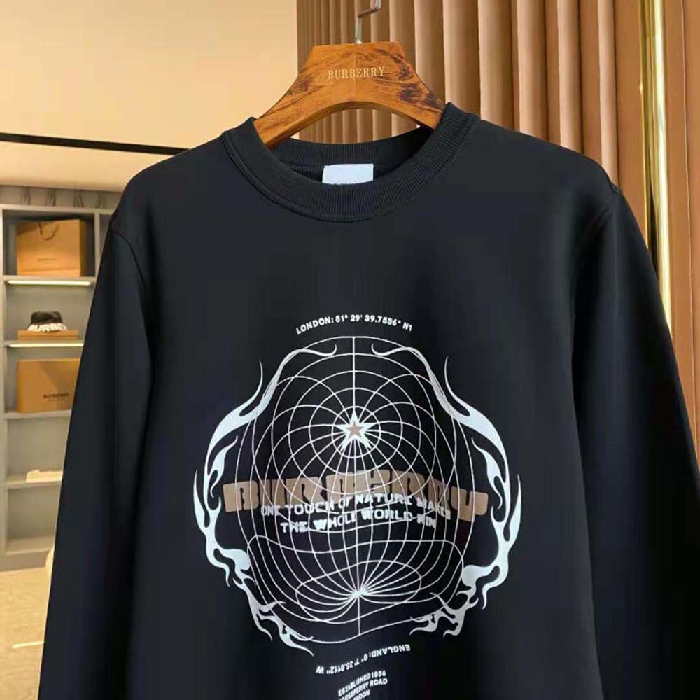Burberry Men Globe Graphic Cotton Sweatshirt-Black - image 9