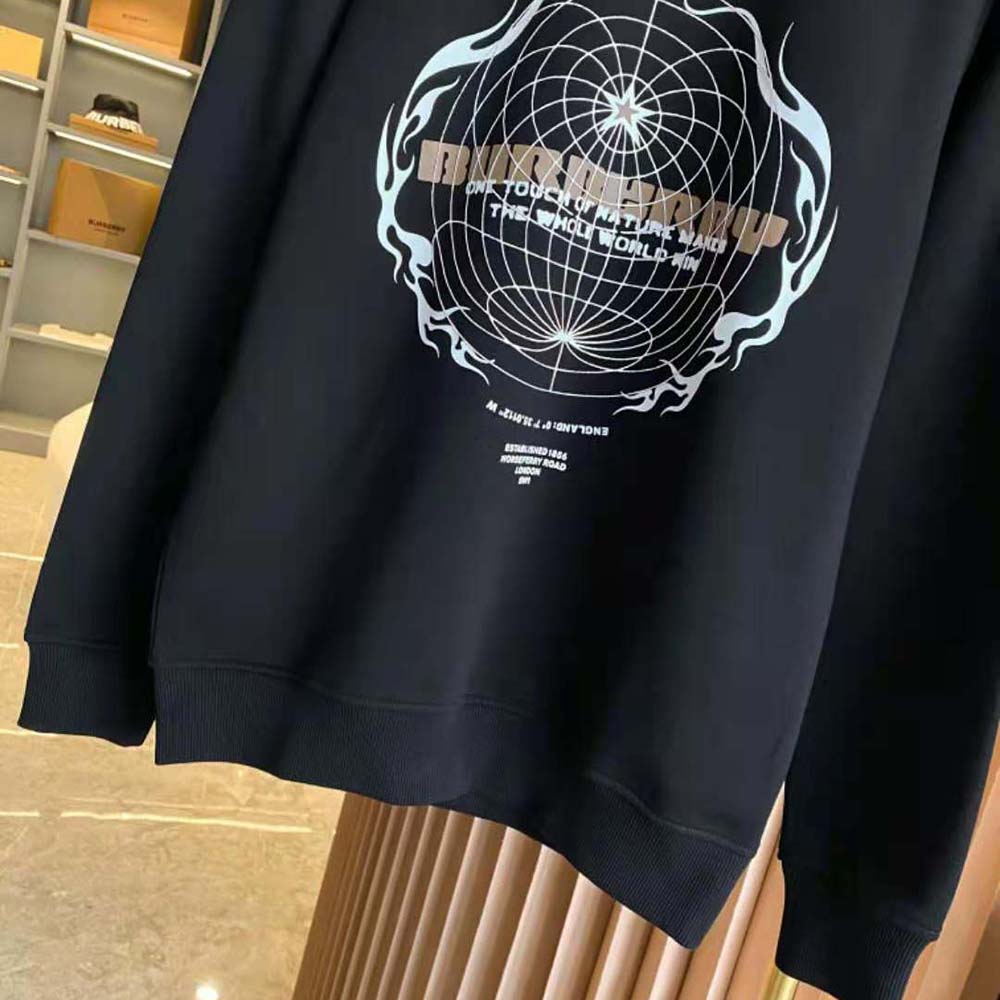 Burberry Men Globe Graphic Cotton Sweatshirt-Black - image 8