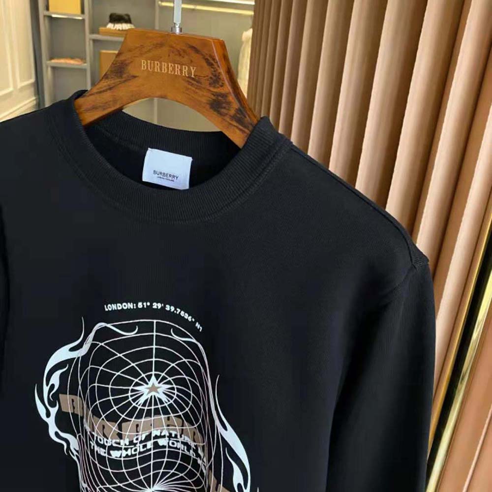 Burberry Men Globe Graphic Cotton Sweatshirt-Black - image 4