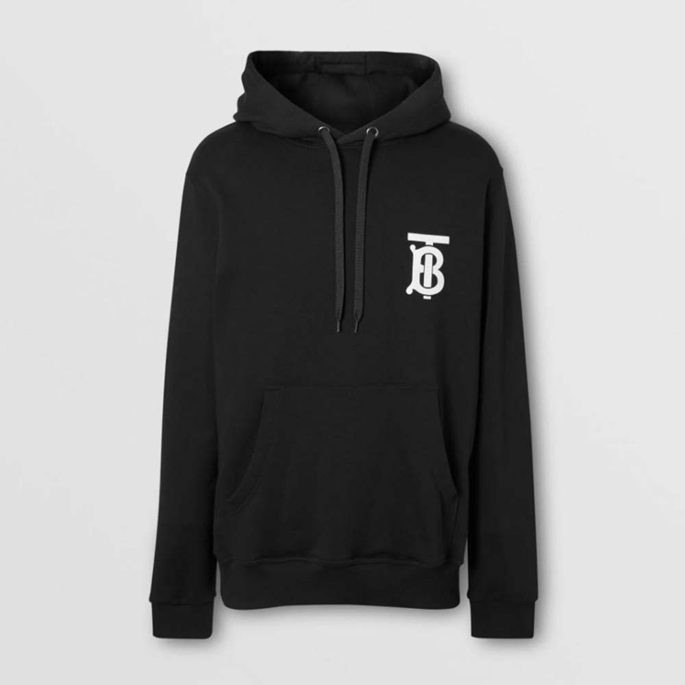 Front view of Burberry Women Monogram Motif Cotton Hoodie-Black