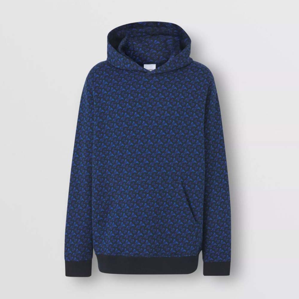 Front view of Burberry Women Monogram Print Cotton Hoodie-Navy