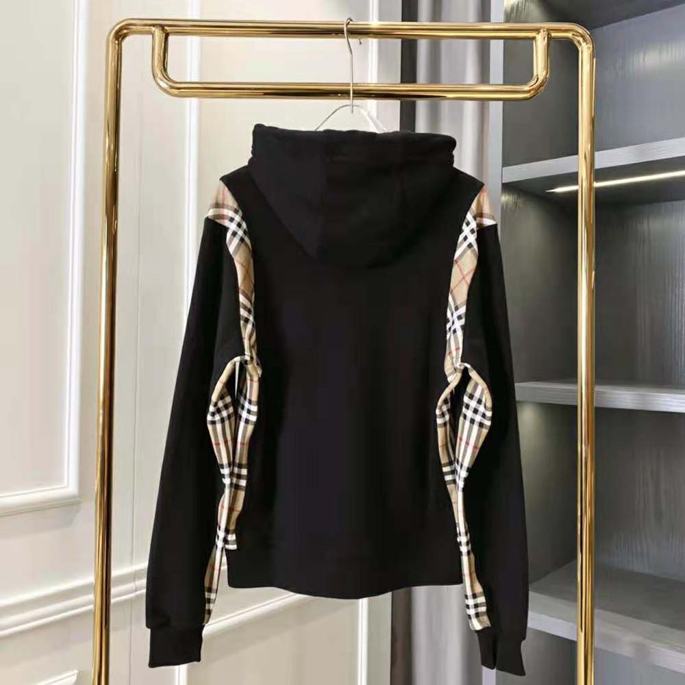 Side profile showing relaxed fit of Burberry Women Vintage Check Panel Cotton Hoodie