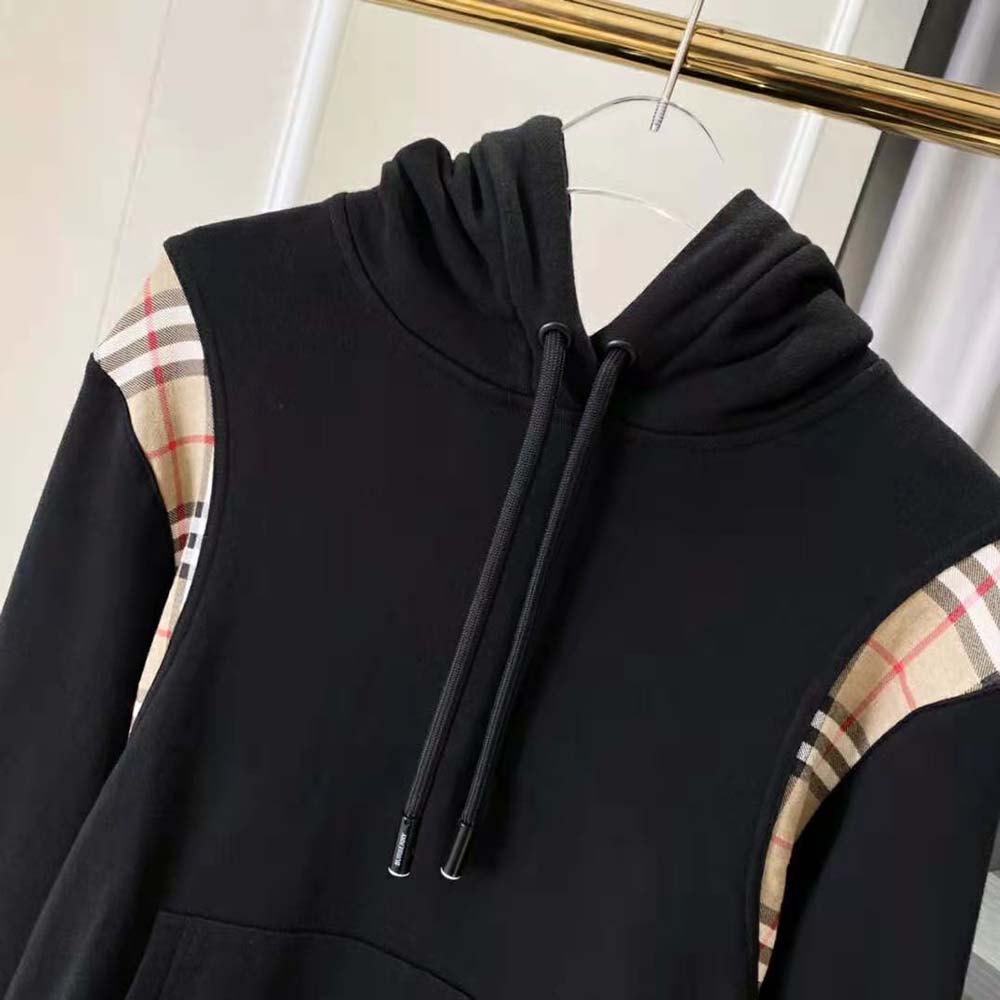 Burberry Women Vintage Check Panel Cotton Hoodie-Black - image 4