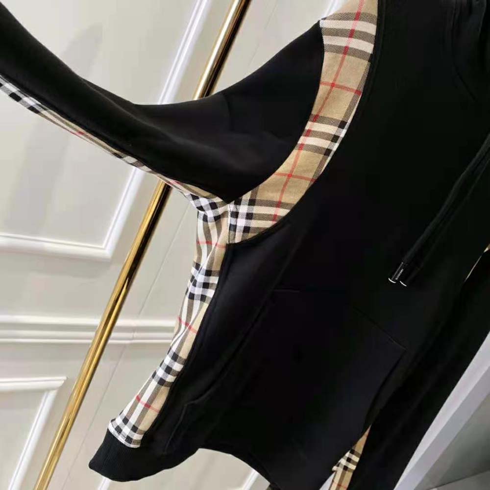 Burberry Women Vintage Check Panel Cotton Hoodie-Black - image 7