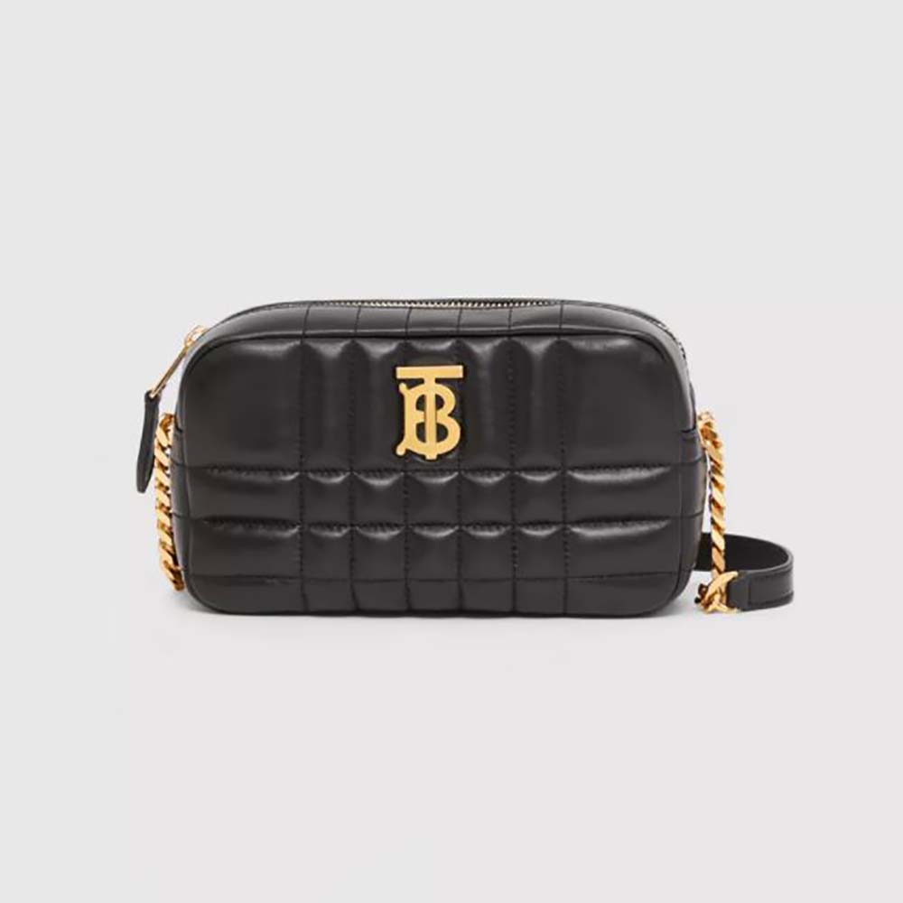 Front view of Burberry Women Mini Quilted Lambskin Lola Camera Bag-Black