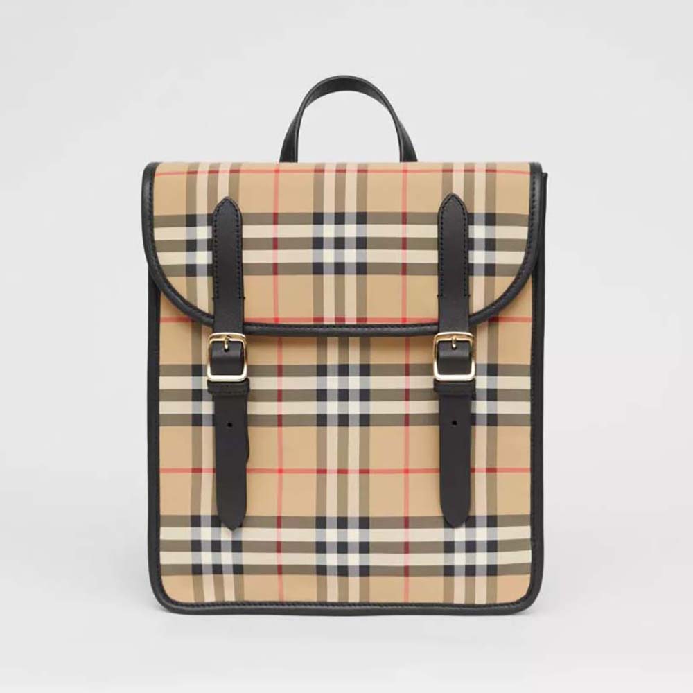 Front angled view of Burberry Women Vintage Check Nylon Satchel-Brown