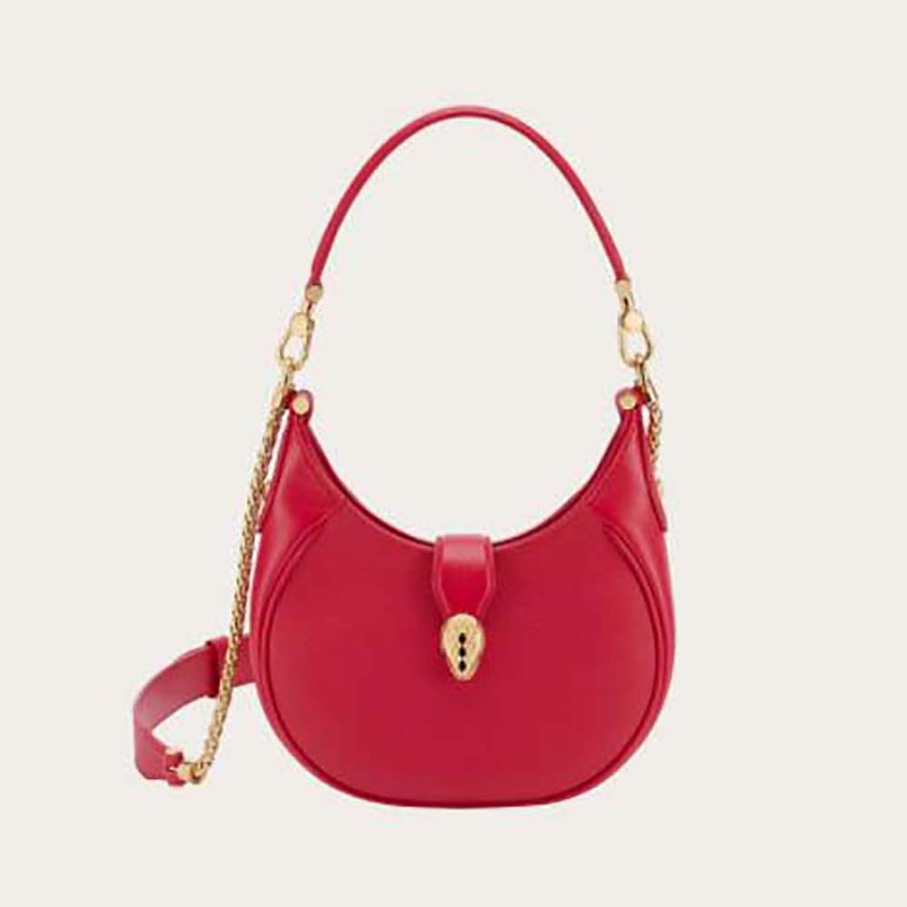 Front view of Bvlgari Women Serpenti Ellipse Crossbody Bag in Calf Leather-Red