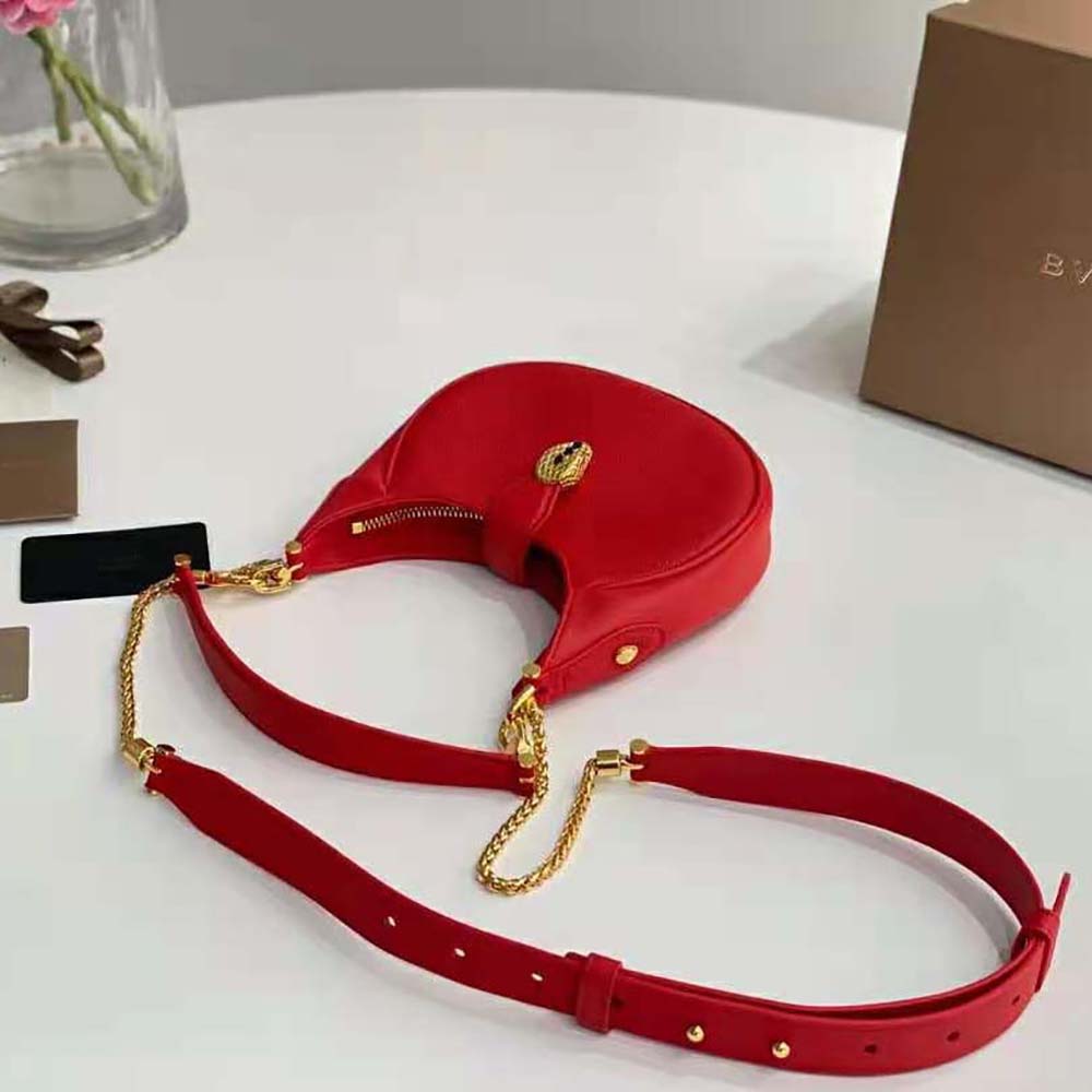 Bvlgari Women Serpenti Ellipse Crossbody Bag in Calf Leather-Red - image 6