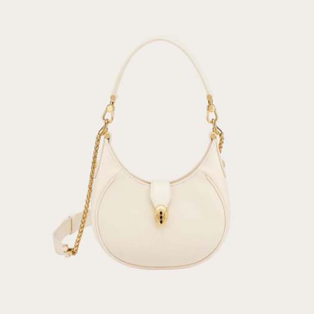 Front view of Bvlgari Women Serpenti Ellipse Crossbody Bag in white calf leather