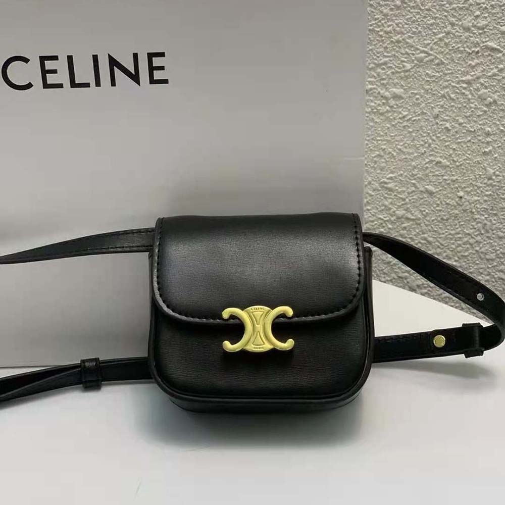 Celine Women Mini Triomphe in Shiny Calfskin-Black - image 2