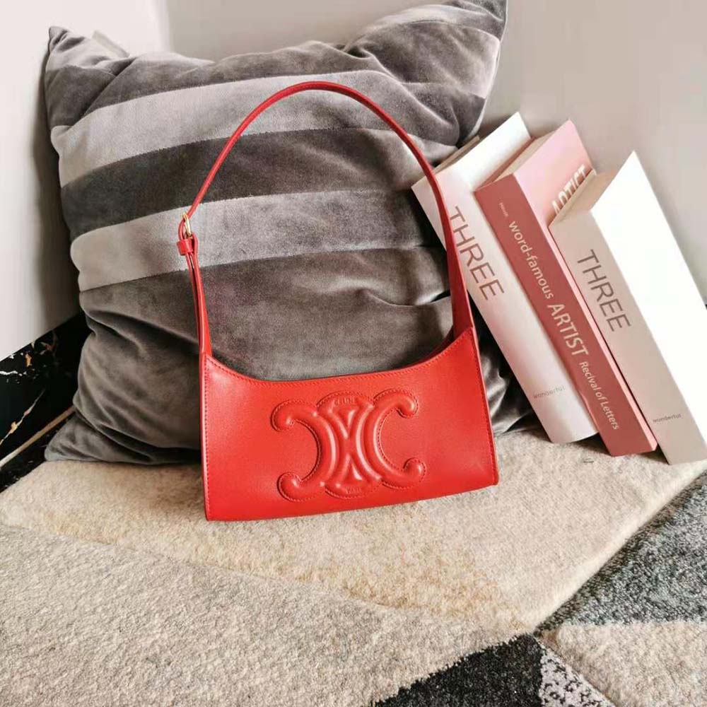 Celine Women Shoulder Bag Cuir Triomphe in Smooth Calfskin-Red - image 2