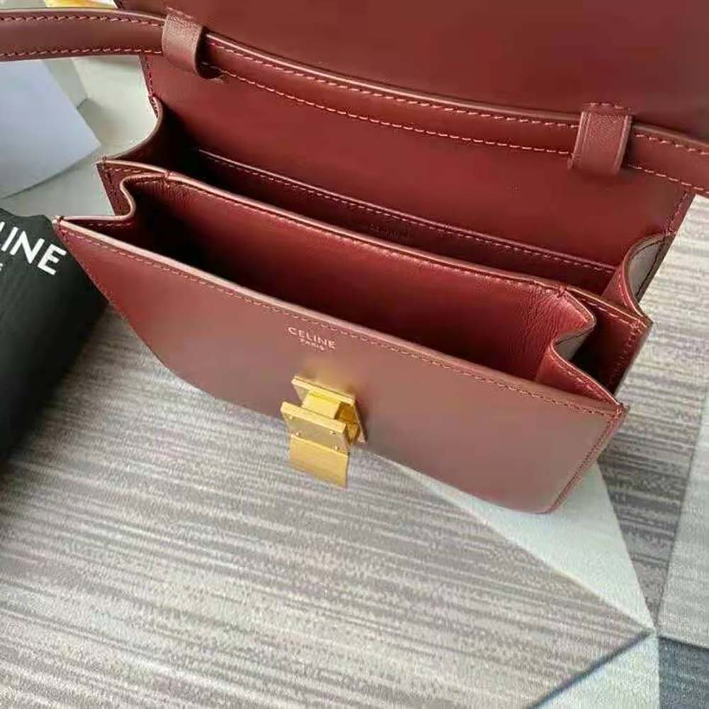 Celine Women Teen Classic Bag in Box Calfskin-Maroon - image 8
