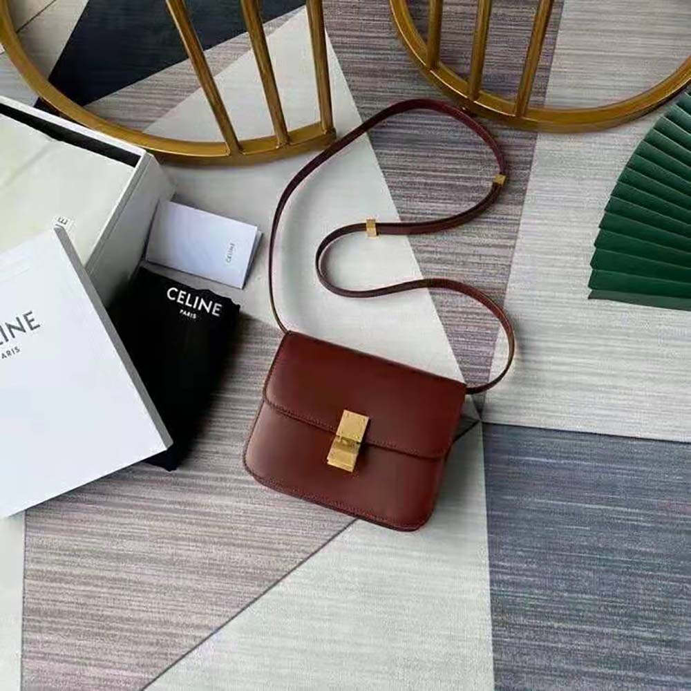 Celine Women Teen Classic Bag in Box Calfskin-Maroon - image 2