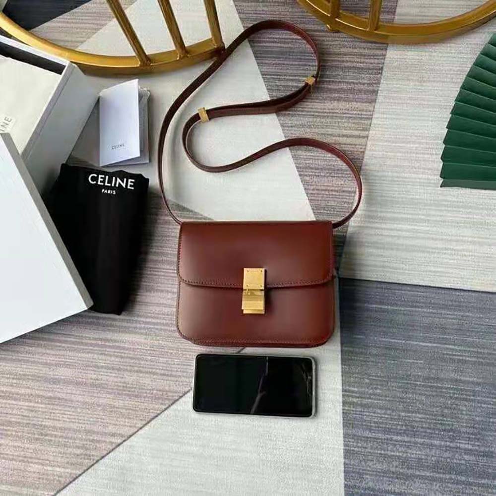 Celine Women Teen Classic Bag in Box Calfskin-Maroon - image 3